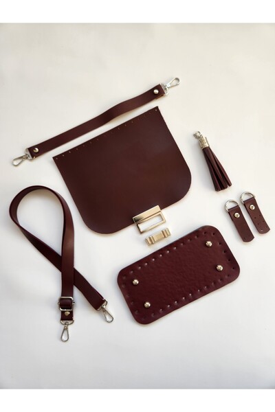 FERİHA HOBİ AKSESUAR طقم حقائب جلدية محبوكة بتفاصيل فضية 6 قطع