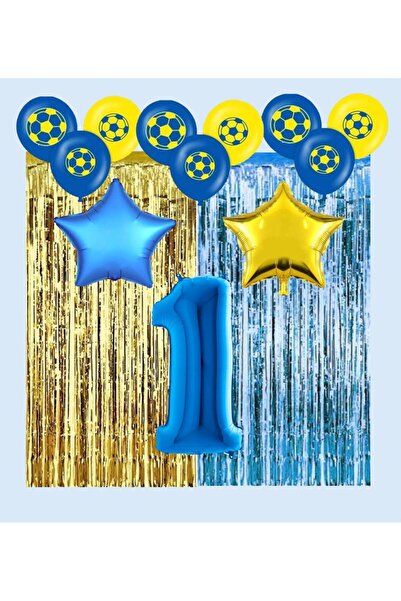 İSTOÇ PARTİ مجموعة حفلات أعياد الميلاد باللون الأصفر والأزرق الداكن لعمر سنة ...