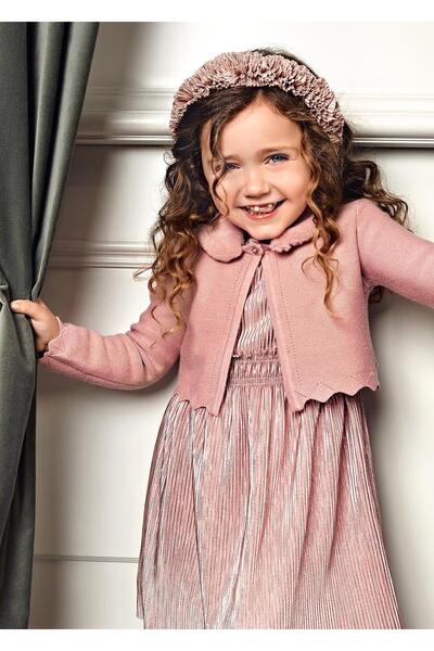 Abel & Lula سترة تريكو بياقة فرو للفتيات من مايورال أبيل ولولا باللون الوردي