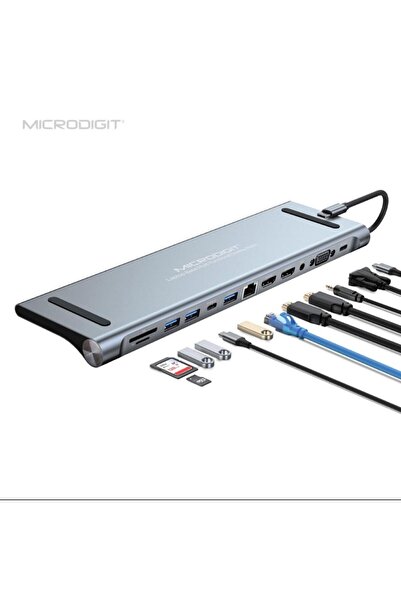 Microdigit قاعدة توصيل (Docking Station) 12 في 1 - منفذ USB-C - محول متعدد ال...