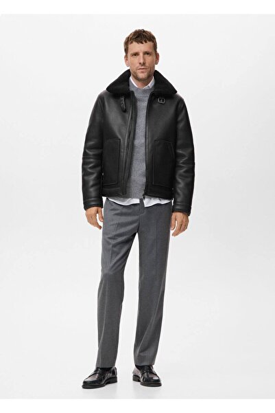 MANGO Man Kürklü deri görünümlü mont