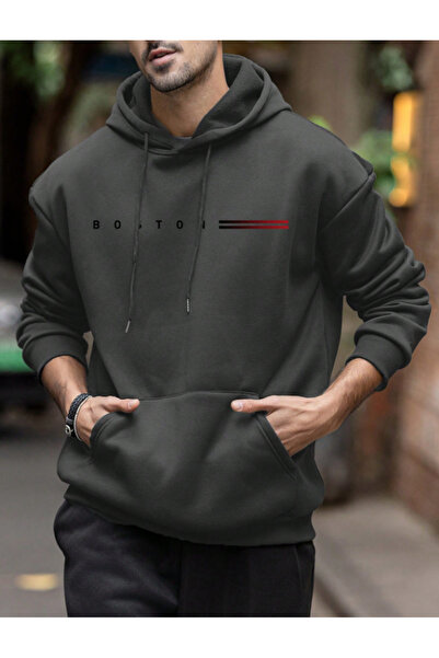 MOONBULL Чоловічий зимовий довгий рукавний світшот з капюшоном і принтом Boston