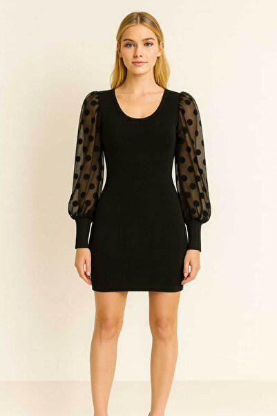 gigigiyim Kolları Puantiye Detaylı Kadın Triko Elbise