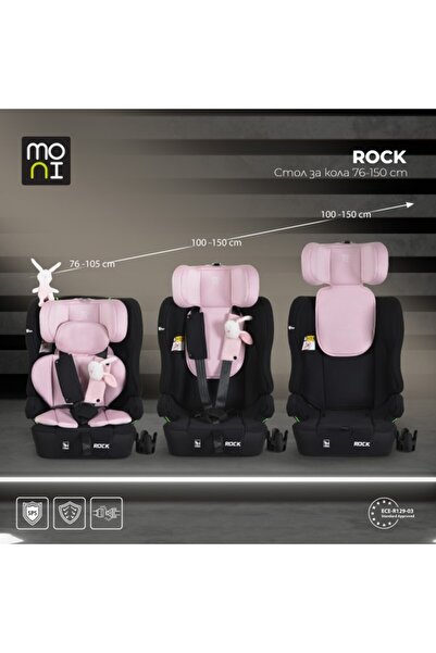 Moni Scaun auto pentru copii Rock Pink i-Size 76–150 cm – ham cu 5 puncte, protecție laterală SIP, reglabil