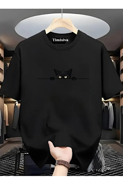 TİMİSİVA Μπλουζάκι Unisex oversized KEDİ B με τύπωμα από βαμβακερό λαιμόκοψη ...