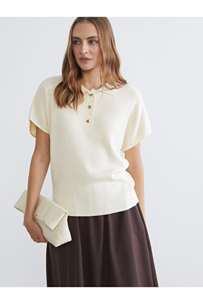 LC Waikiki Lcwaikiki Classic Ecru Polo Neck Women's Knitwear Sweater