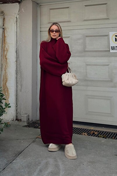 Swist Rochie midi tricotată pentru femei, oversize, roșu Claret, Daly Half Fisherman
