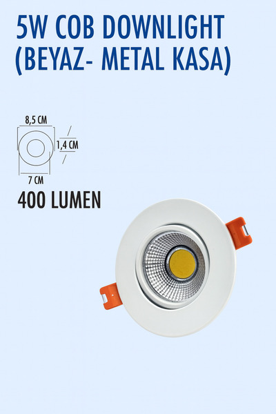 Lampist 5W PC, BEYAZ KASA MERCEKLİ YUVARLAK COB DOWNLIGHT 3000K