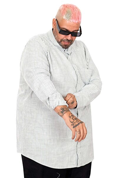 cusseli Ανδρικό πουκάμισο μεγάλου μεγέθους με μακρυμάνικο λινό με τσέπες χακί 20384