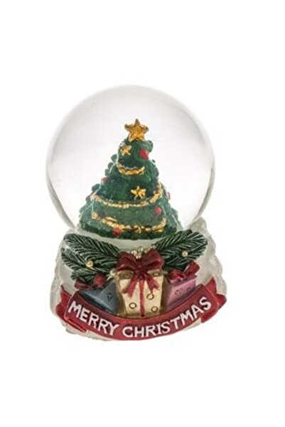 SHOPIENS Декоративна коледна снежна топка с украсена елха "Весела Коледа" 6 см