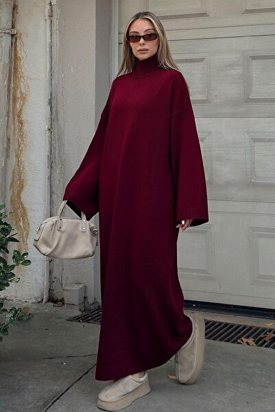 Swist Rochie midi tricotată pentru femei, oversize, roșu Claret, Daly Half Fisherman