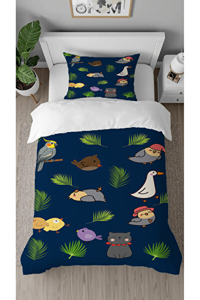 GREENDECOR طقم غطاء لحاف أنيق للأطفال بتصميم خاص مطبوع عليه نقشة قطة وببغاء و...