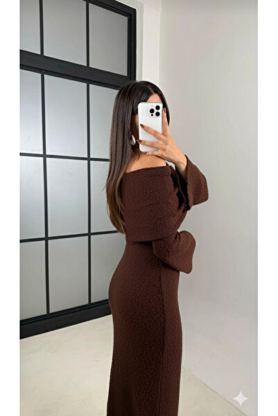 Gaus White Madonna Collar Design Long Knitwear Dress Gaus-00126