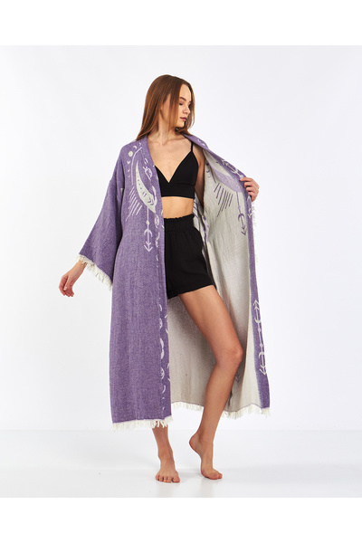 PERAVES عباءة كيمونو بنقشة عين القمر، ثوب صباحي، بيشتمال، رويتيشامبير