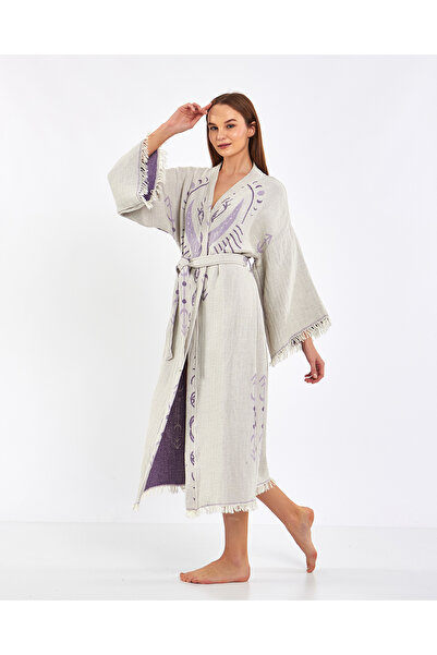 PERAVES عباءة كيمونو بنقشة عين القمر، ثوب صباحي، بيشتمال، رويتيشامبير