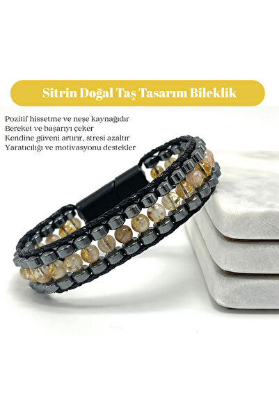 YILDIZ DOĞAL TAŞ Certified Citrine Gemstone Men's Bracelet – Steel Clasp, Natural Stone Design, Stylish and Unique Accessory