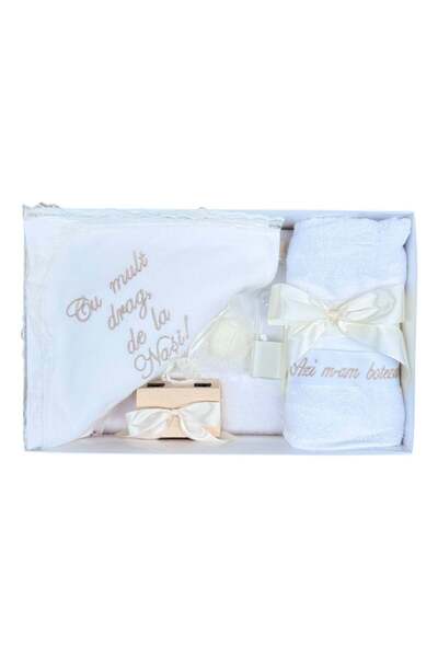 KidsMagazin Set Botez „Cu Mare Dragoste de la Nași” - 7 bucăți - Crem