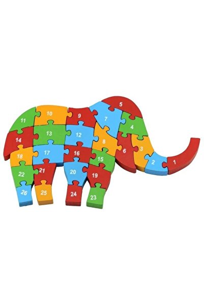 OEM Wooden puzzle with letters and numbers, elephant, 26 pieces, 25x21x1.5 cm