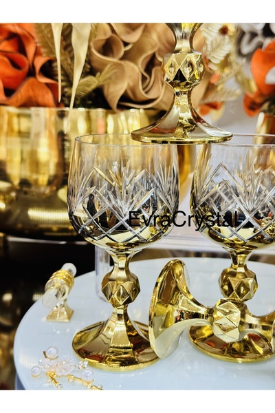 EVRA 6 Bohemia Gold Titanyum Ananas Model Kahve Yanı Su Bardağı 150cc