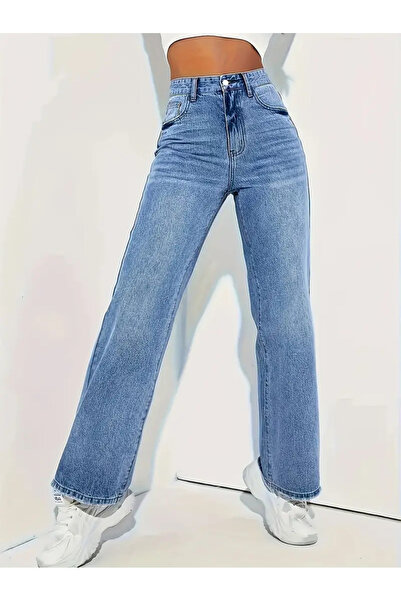 WODDİ Clara Γυναικείο Palazzo Loose Άνετο Κοψίμα ελαστικό ύφασμα Ψηλόμεσο τζι...