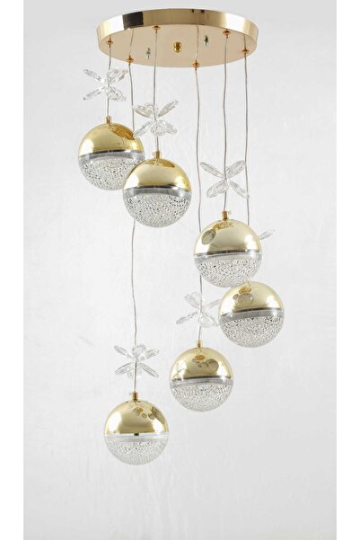 Roza Drop 6 toplu Gold Modern Ledli Avize