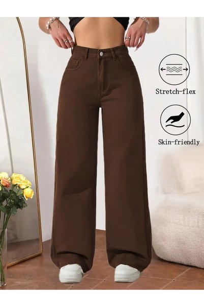 WODDİ Blugi palazzo pentru femei Clara, talie înaltă, croială lejeră și confortabilă, material elastic, denim, New Season1