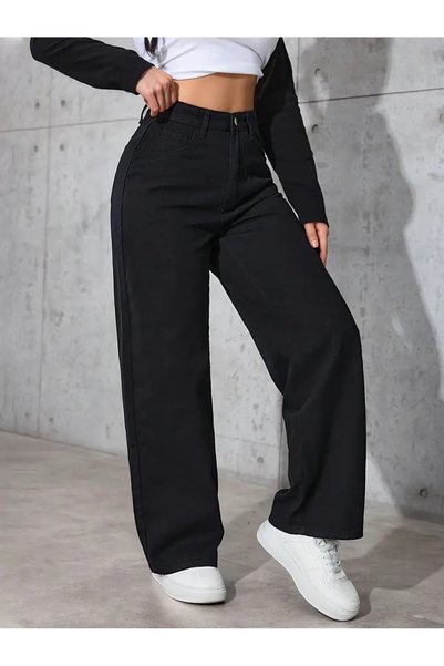 WODDİ Blugi palazzo pentru femei Clara, talie înaltă, croială lejeră și confortabilă, material elastic, denim, New Season1