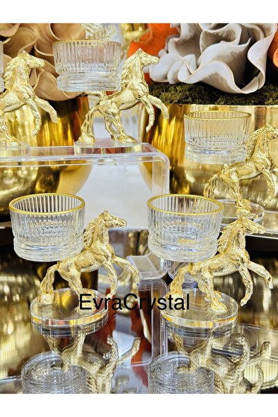 EVRA 6 Adet Pirinç Döküm At Motifli Cam Lokumluk