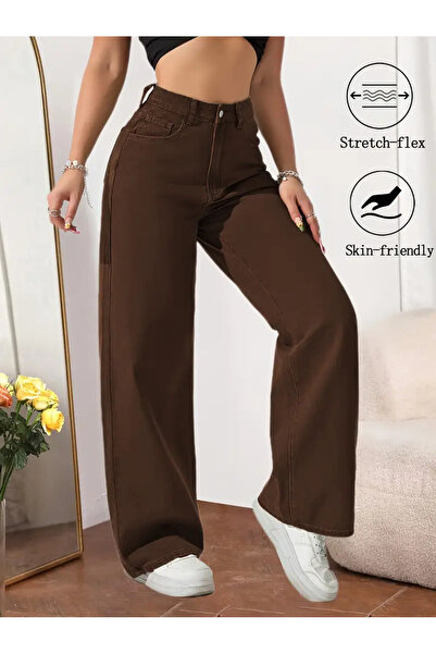 WODDİ Clara Kadın Palazzo Salaş Rahat Kesim Likralı Yüksek Bel Jeans Kot Pant...