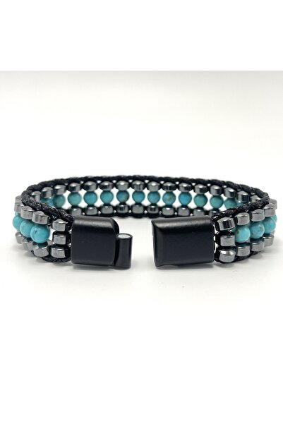 YILDIZ DOĞAL TAŞ Sertifikalı Turkuaz ( Firuze ) Taşı Erkek Bileklik – Çelik Kilitli, Doğal Taş Tasarım, Şık ve Özgün