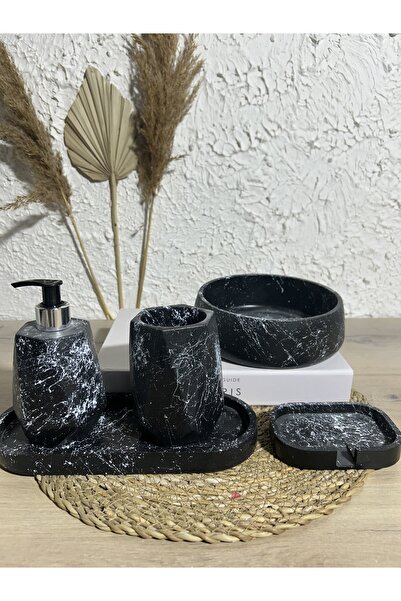 Zigzag Home Διακοσμητικό σετ μπάνιου 5 τεμαχίων με μαρμάρινο σχέδιο Σετ δοχείων υγιεινής για υγρό/στερεό σαπούνι, θήκη οδοντόβουρτσας, θήκη για πετσέτες, σετ δίσκους