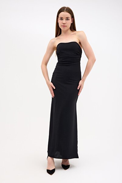 NİLİST Strapless Viscose Cotton Dress with Tie-Up Detail at the Back
