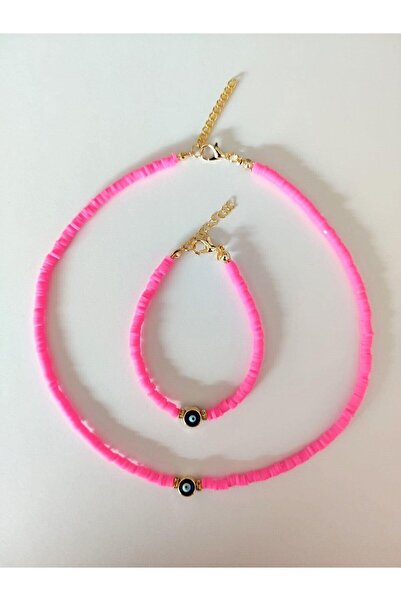 Svc Aksesuar Pink Fimo Bead Jewelry Set