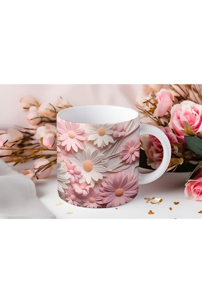 Beramussa كوب حديقة الزهور ثلاثي الأبعاد - تصميم بنمط الزهور باللونين الوردي والأبيض - بدون نقش