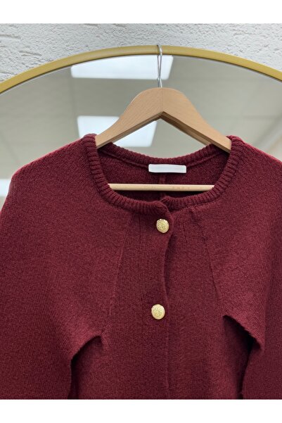 BENAHOLL Πλεκτό πανσό με χρυσά κουμπιά Deyina 5 με κάπα-Zİ7015 Βουργουνδίας