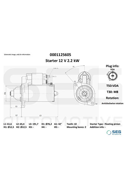 SEG Automotive Starter Vw California T5 Camper/Multivan T5/Tiguan