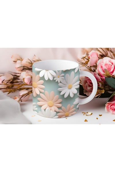 Beramussa كوب ثلاثي الأبعاد بنقشة زهور - كوب قهوة وشاي بنقشة الأقحوان الطبيعي...