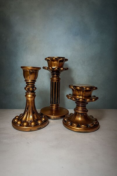 Lumora moments Lumora Antik Bronz 6’lı İç İçe Geçmeli Dekoratif Şamdan Seti