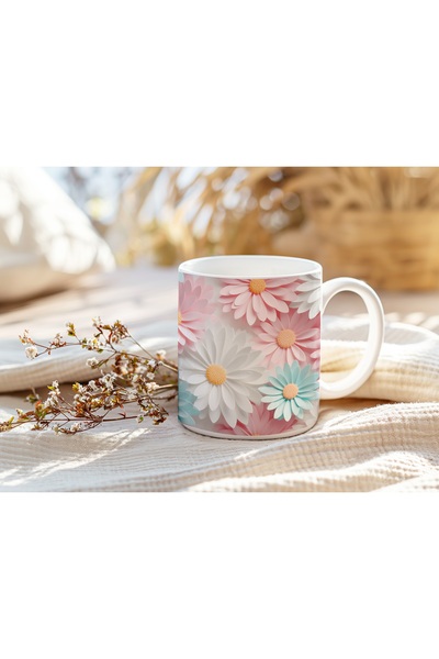 Beramussa كوب بنقشة الأقحوان ثلاثي الأبعاد – كوب بتأثير عمق بنقشة أنيقة وطبيعية - بدون نقش بارز