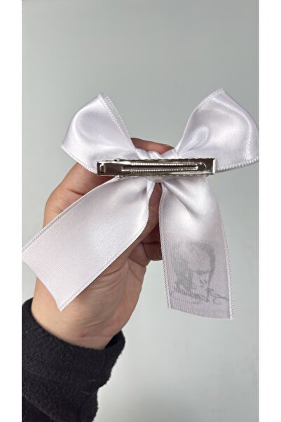 Toka Perisi Ataturk Signed and Turkish Flag Buckle Black Red White Satin Bow 6 cm Metal Clip Buckle