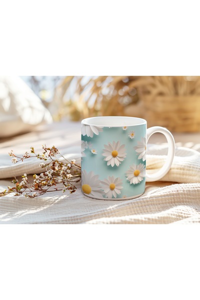 Beramussa كوب ديزي ثلاثي الأبعاد باللونين الأزرق والأبيض – كوب أنيق ذو مظهر طبيعي - بدون نقش