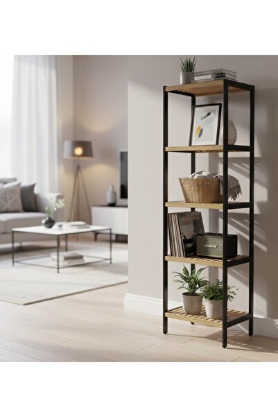 Noor رف خشبي من خشب البامبو حواف لون اسود، 5 ارفف، 30*30*145