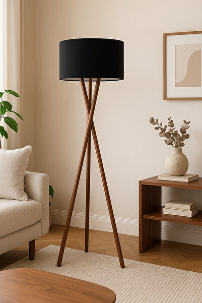 YULAMP HOME CONCEPT BOHEM TRİPOD CEVİZ AYAK SİYAH BAŞLIK LAMBA