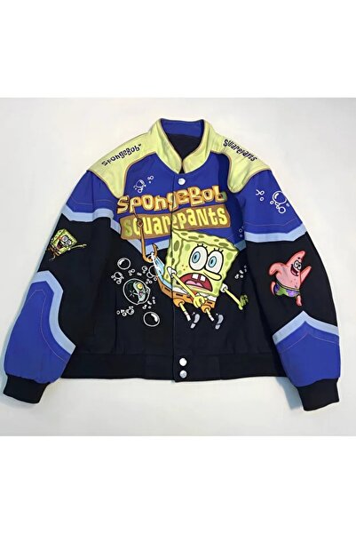 Genel Markalar Streetwear Unisex İçi Astarlı Vintage Sponge Bob Detail Bomber...