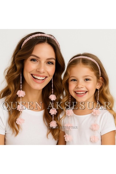 QUEEN AKSESUAR Double Pendant Flower Crystal Beaded Metal Crown Special Day Crown Female Children Powder Light Pink