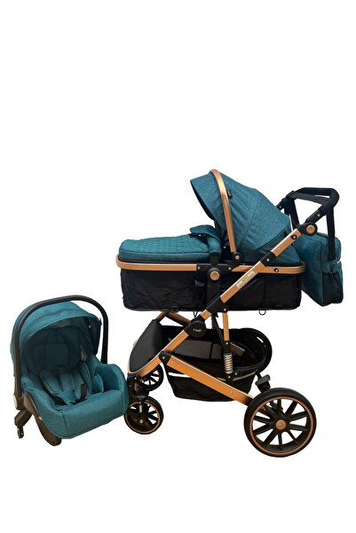L-Sun Premium 3-in-1 Stroller – Carrycot, Car Seat and Sports Part | Gold Aluminum Frame
