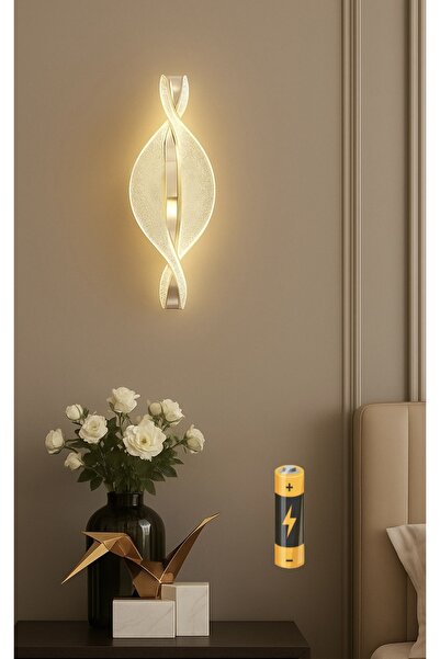 burenze Modern Luxury Queen Ledli Pilli Aplik Gold Sarı Aç Kapa Butonlu Kablosuz Tak Çalıştır Duvar Apliği