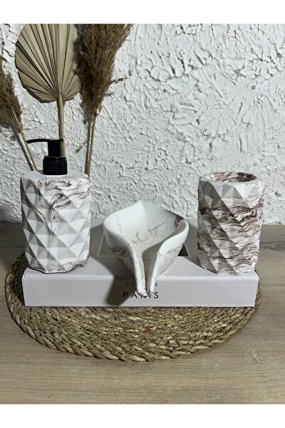 Zigzag Home Διακοσμητικό σετ μπάνιου 3 τεμαχίων με μαρμάρινο σχέδιο, δοχείο υγρού/στερεού σαπουνιού, θήκη οδοντόβουρτσας, θήκη για πετσέτες, σετ δίσκου