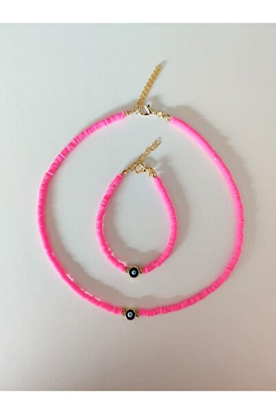 Svc Aksesuar Pink Fimo Bead Jewelry Set