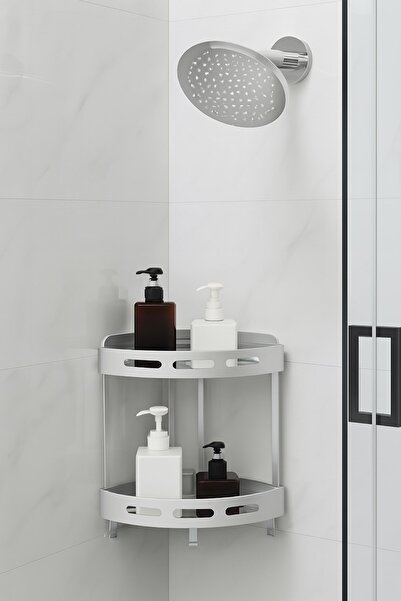 Begin Power Raft de colț pentru baie din aluminiu inoxidabil cu 2 niveluri Or...